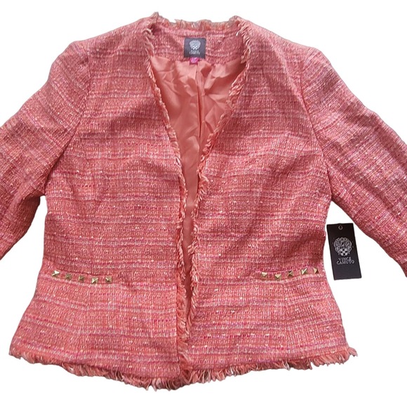 Vince Camuto Women’s Jacket Tweed Fringe-Hem 3/4 Sleeve Cropped Jacket NWT - Picture 2 of 7